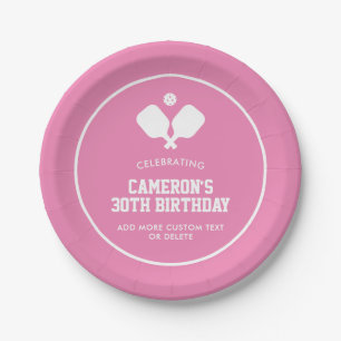 Pickleball Party Paddles Pink White Custom Paper Plates