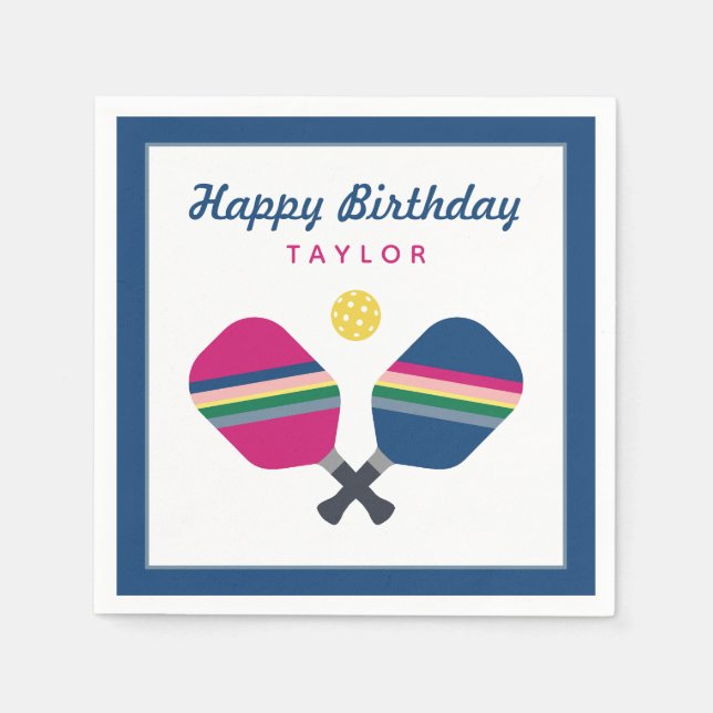 Pickleball Party Personalized Name Blue Napkins (Front)