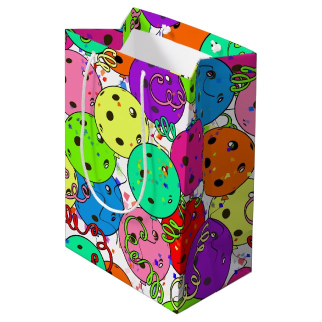 Pickleball Party Pickleball Balloons on White  Medium Gift Bag (Back Angled)