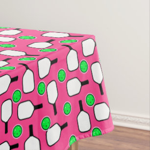 Pickleball Party Pink and Green Paddles and Balls Tablecloth