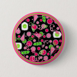 Pickleball Party Pink Cosmo Cocktails Green Limes Button