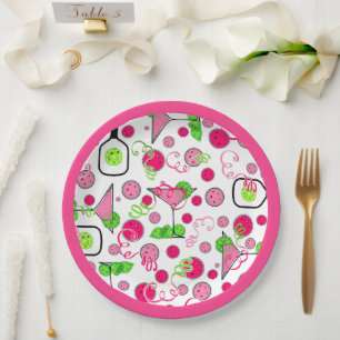 Pickleball Party Pink Cosmo Cocktails Green Limes Paper Plates