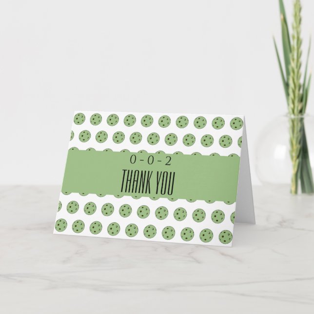 Pickleball Party Sage and Cream Pickleballs 0-0-2  Thank You Card (Front)