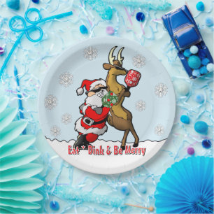Pickleball Party Santa Reindeer Snowflakes Paper Plates