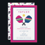 Pickleball Party Sports Blue Green Pink Invitation<br><div class="desc">Celebrate your pickleball player or fan with these fun and vibrant party invitations featuring striped blue,  green and pink pickleball paddles. Text is customizable. Birthday age is also customizable. Part of a collection from Parcel Studios.</div>