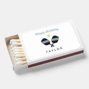 Pickleball Party Sports Dark Blue Striped Paddles  Matchboxes
