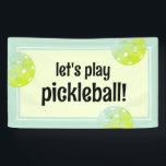Pickleball Party Sports Green Custom Banner<br><div class="desc">Let's Play Pickleball! Celebrate your pickleball player or fan with these fun and vibrant party banner featuring a fun retro font and bright green and blue pickleballs. All text is customizable. Part of a collection from Parcel Studios.</div>