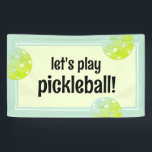 Pickleball Party Sports Green Custom Banner<br><div class="desc">Let's Play Pickleball! Celebrate your pickleball player or fan with these fun and vibrant party banner featuring a fun retro font and bright green and blue pickleballs. All text is customizable. Part of a collection from Parcel Studios.</div>