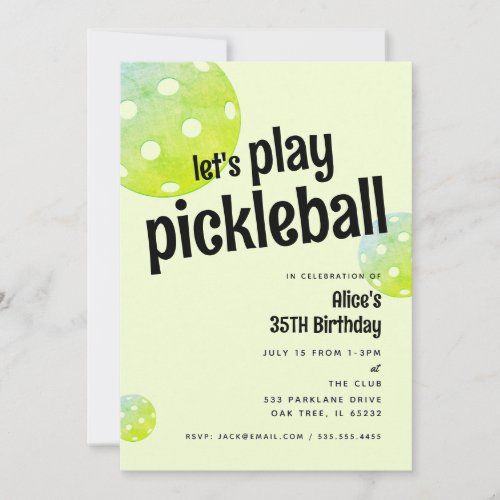 Pickleball Party Sports Green Custom Invitation
