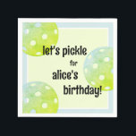 Pickleball Party Sports Green Custom Napkins<br><div class="desc">Let's Play Pickleball! Celebrate your pickleball player or fan with these fun and vibrant party napkins featuring a fun retro font and bright green and blue pickleballs. All text is customizable. Part of a collection from Parcel Studios.</div>