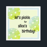 Pickleball Party Sports Green Custom Napkins<br><div class="desc">Let's Play Pickleball! Celebrate your pickleball player or fan with these fun and vibrant party napkins featuring a fun retro font and bright green and blue pickleballs. All text is customizable. Part of a collection from Parcel Studios.</div>