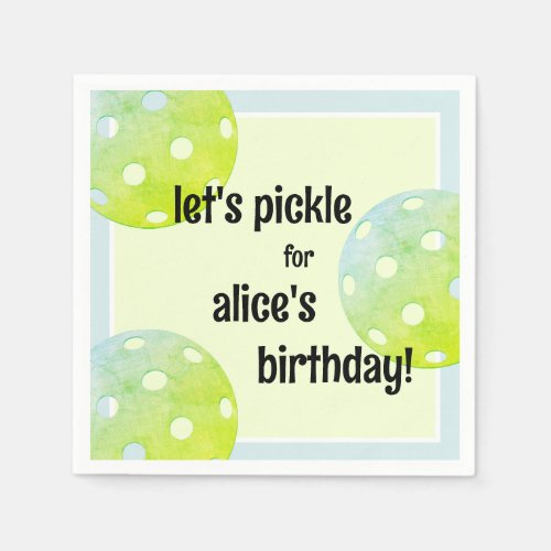 Pickleball Party Sports Green Custom Napkins