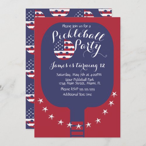 Pickleball Party Stars and Stripes Patriotic Invitation