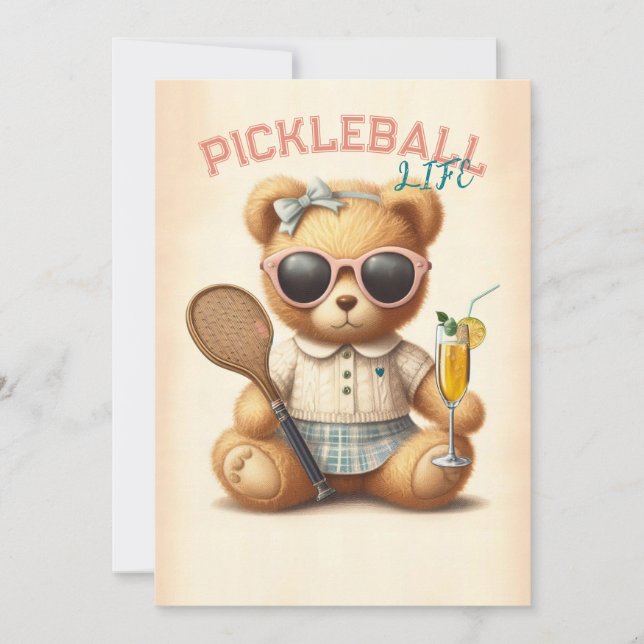 Pickleball Party Tournament Invitations Teddy Bear (Front)