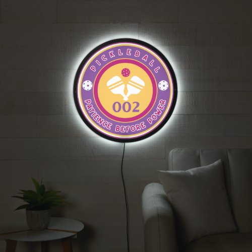 Pickleball patience before power Purple LED Sign