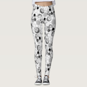Pickleball Pattern, Black, White and Gray Leggings