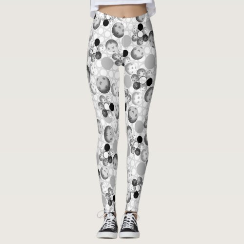 Pickleball Pattern Black White and Gray Leggings