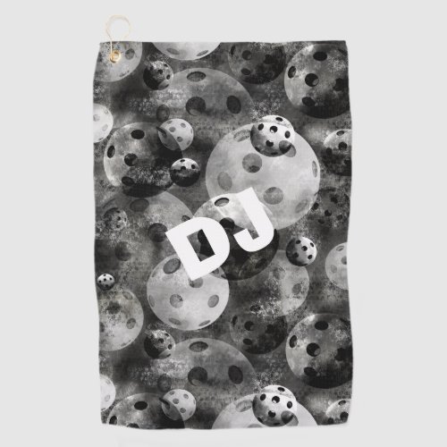 Pickleball Pattern Gray Initials Golf Towel