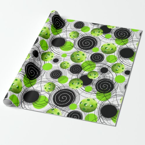 Pickleball Pattern Neon Green Wrapping Paper