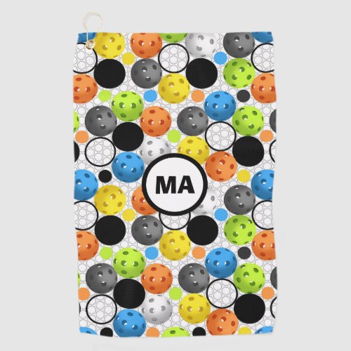 Pickleball Pattern Orange Initials Sweat Towel