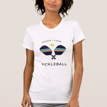 Pickleball  Peace And Love Striped Paddles T-shirt by ParcelStudios at Zazzle