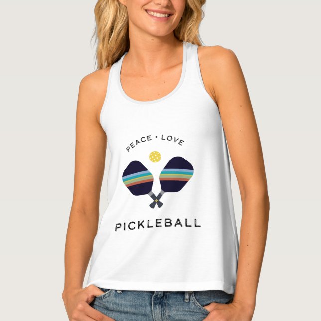 Pickleball, Peace and Love Striped Paddles Tank Top (Front)