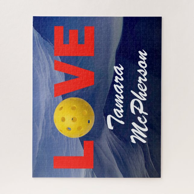 Pickleball personalize with Name Blue Background Jigsaw Puzzle (Vertical)