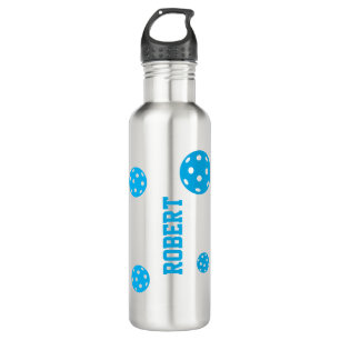 Pickleball Personalized Blue Silver Stainless Steel Water Bottle