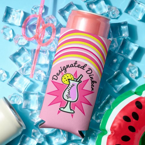 Pickleball Personalized Designated Dinker Pink  Seltzer Can Cooler
