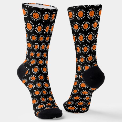 Pickleball Personalized Fashion Black and Orange Socks