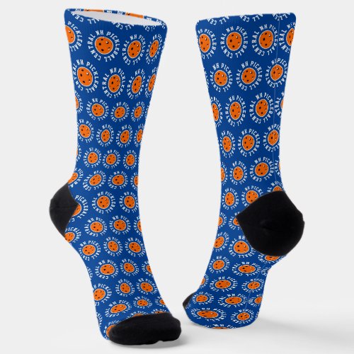 Pickleball Personalized Fashion Bright Blue Orange Socks