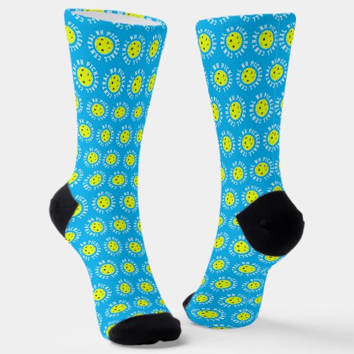 Pickleball Personalized Fashion Turquoise Yellow Socks