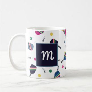 Pickleball Personalized Monogram Blue Green Pink Coffee Mug