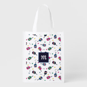Pickleball Personalized Monogram Blue Green Pink Grocery Bag