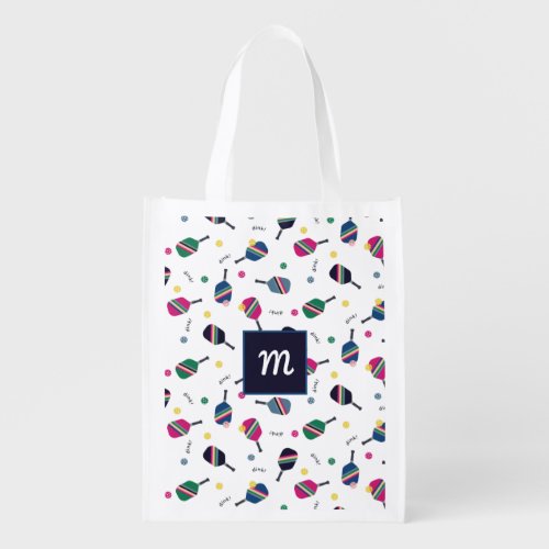 Pickleball Personalized Monogram Blue Green Pink Grocery Bag