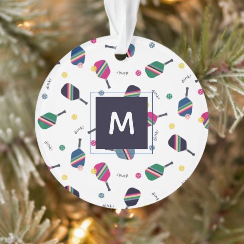 Pickleball Personalized Monogram Holiday Christmas Ornament