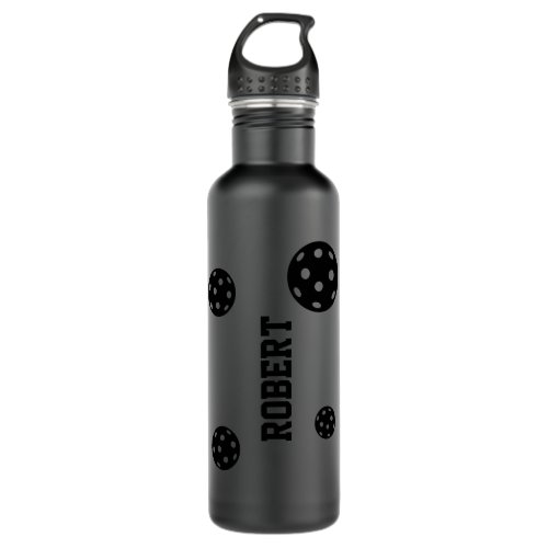 Pickleball Personalized Name Black Stainless Steel Water Bottle