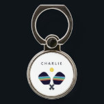 Pickleball Personalized Name Custom Gift Phone Ring Stand<br><div class="desc">Celebrate your pickleball player or fan with this fun and vibrant personalized name phone ring stand featuring striped blue,  green and yellow pickleball paddles. Text is customizable. Makes a great gift for pickleball players. Part of a collection from Parcel Studios.</div>