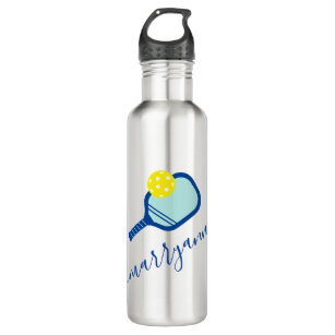 Pickleball Personalized Name on Blue Stainless Steel Water Bottle