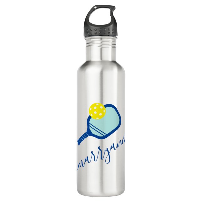 Pickleball Personalized Name on Blue Stainless Steel Water Bottle (Front)
