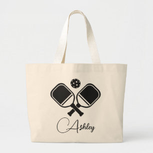 Pickleball Personalized Name Striped Paddles       Large Tote Bag