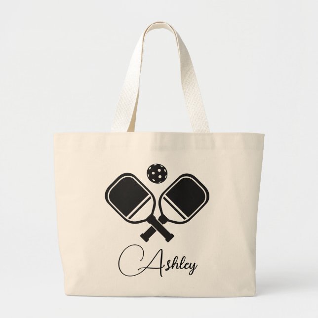 Pickleball Personalized Name Striped Paddles       Large Tote Bag (Front)