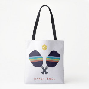 Pickleball Personalized Name Striped Paddles Tote Bag