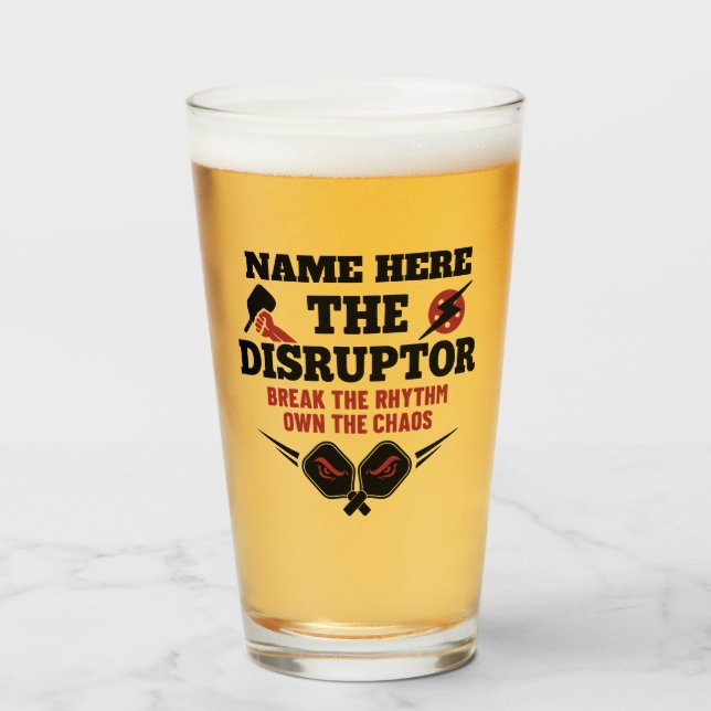 Pickleball Personalized Name THE DISRUPTOR Chaos Glass (Front Filled)