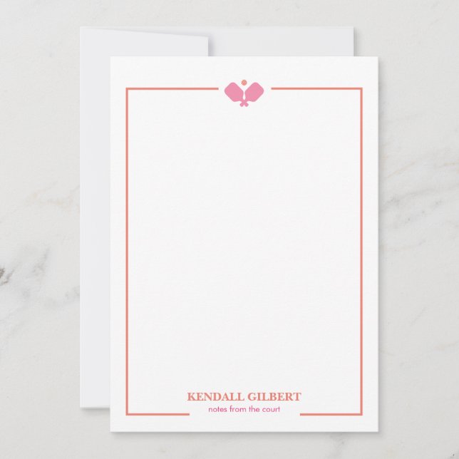 Pickleball Personalized Notecard | Pink and Coral (Front)