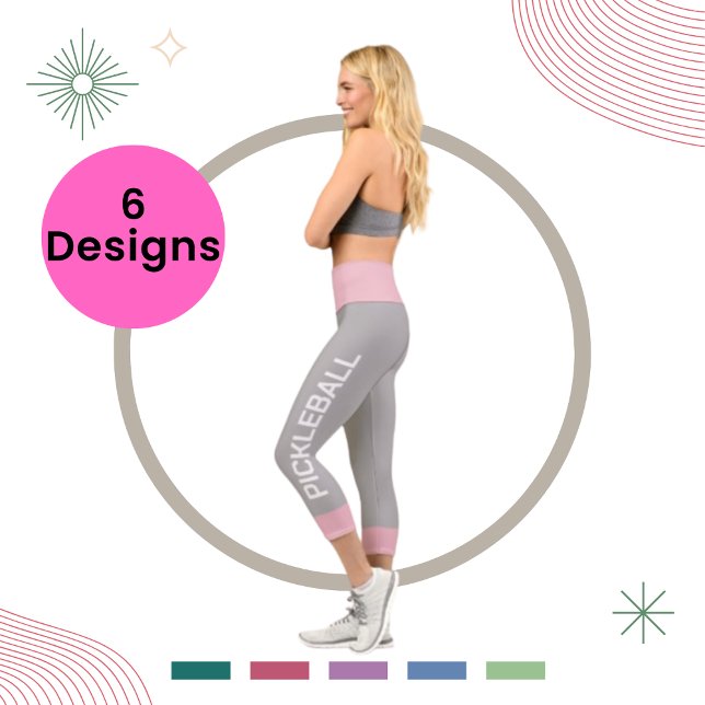 Pickleball Personalized Pink-Grey High Waisted Capri Leggings (Creator Uploaded)