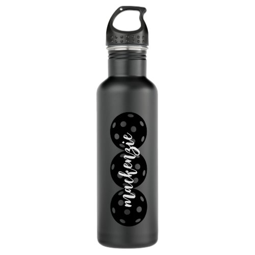 Pickleball Personalized Script Name Black Stainless Steel Water Bottle