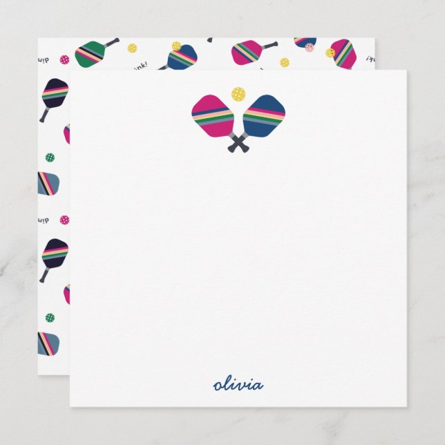 Pickleball Personalized Script Name Blue Note Card (Front/Back)