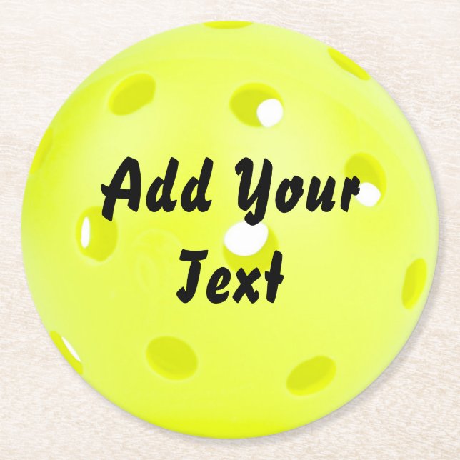 Pickleball Pickle Ball Yellow Customize Personaliz Round Paper Coaster (Front)