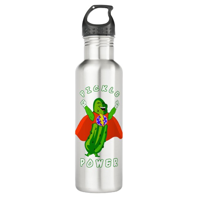 Pickleball Pickle Power Super Hero Stainless Steel Water Bottle (Front)